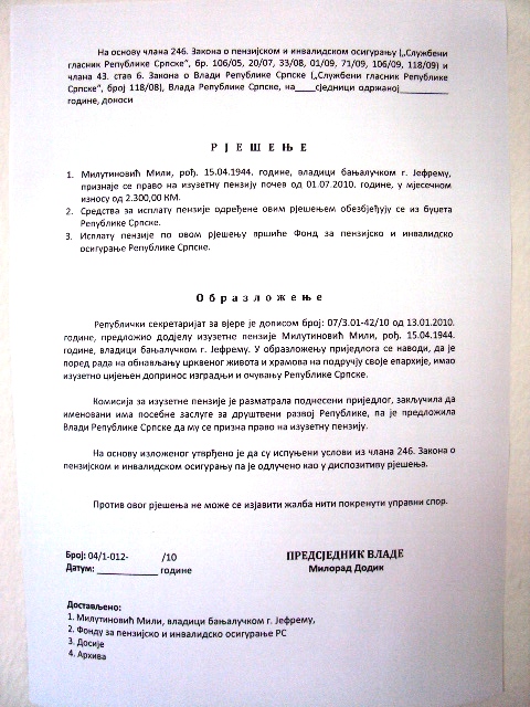 Odluka - Vladika Jefrem Odluka - Vladika Jefrem