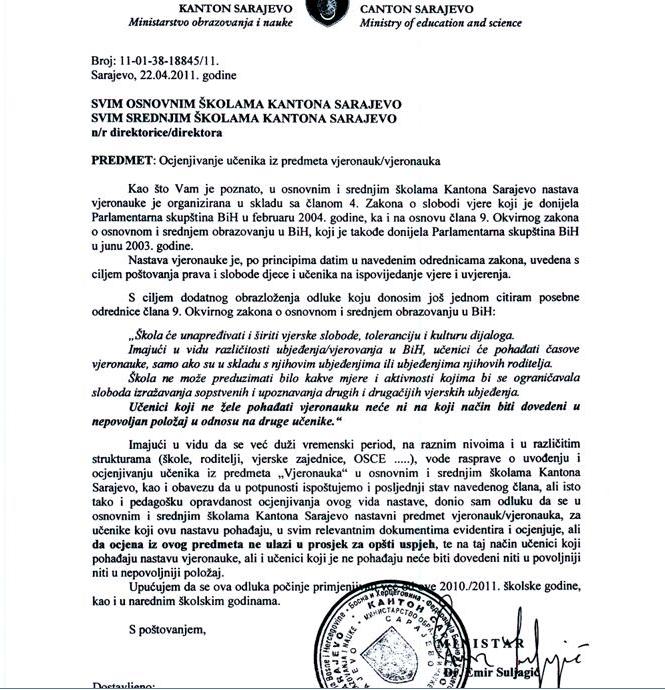 Dopis školama u KS Dopis školama u KS