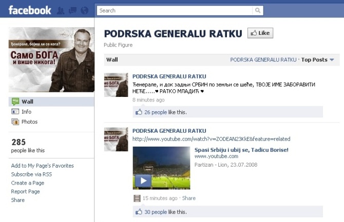 Podrška Mladiću na FB Podrška Mladiću na FB