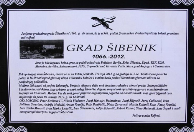 Osmrtnica Šibeniku Osmrtnica Šibeniku
