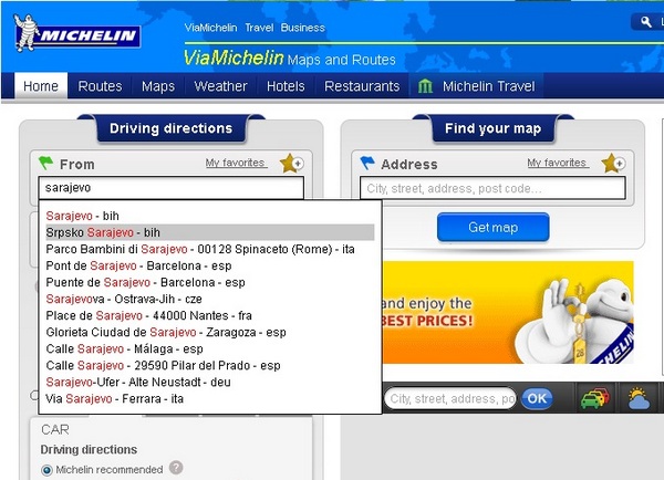 ViaMichelin - Srpsko Sarajevo