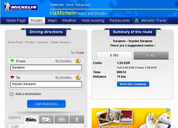 ViaMichelin - Srpsko Sarajevo