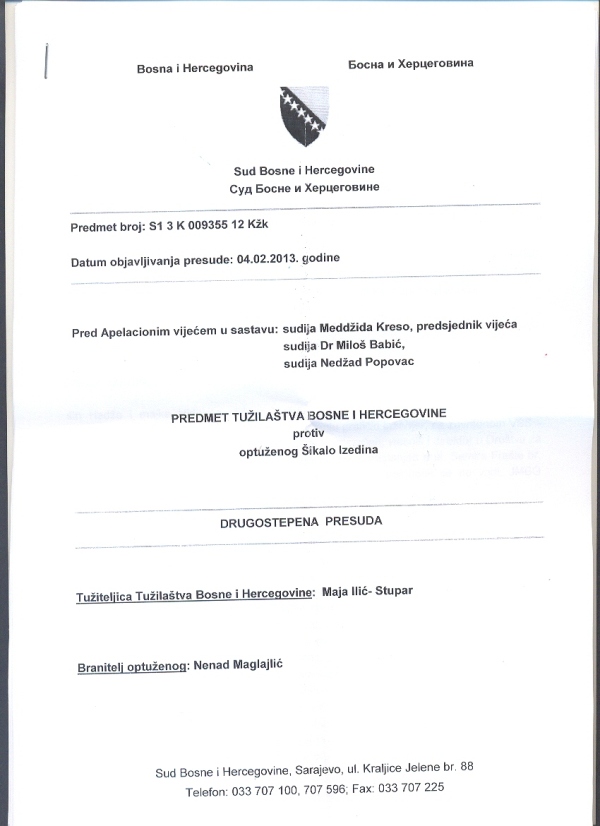 presuda protiv Izedina Šikala presuda protiv Izedina Šikala