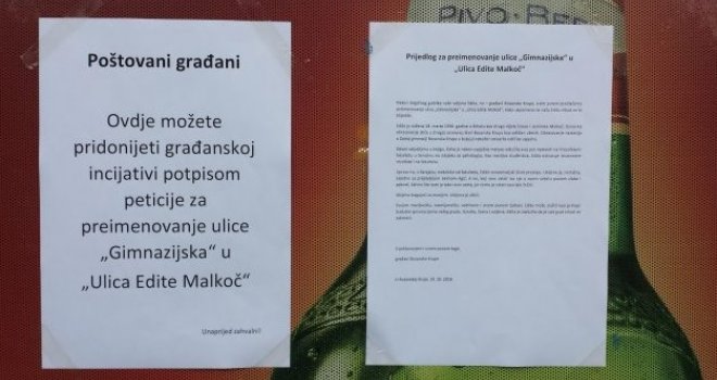 Prijedlog za preimenovanje ulice 'Gimnazijska' u 'Ulica Edite Malkoč'
