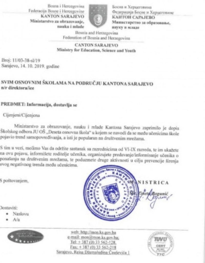 dopis-skole-samopovrjedjivanje