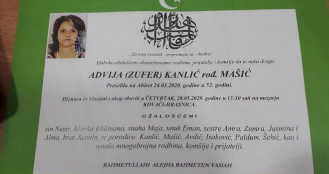 Nakon više od dva mjeseca bit će ukopana Advija Kanlić