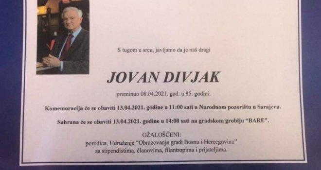 Poznat datum i mjesto sahrane generala Jovana Divjaka