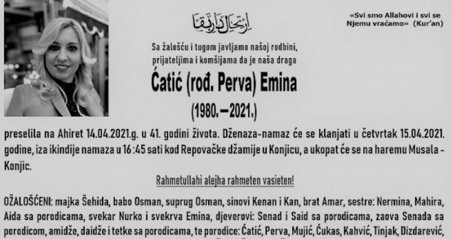 Ugašen još jedan mladi život: Preminula supruga načelnika Konjica, iza nje ostala dva sina