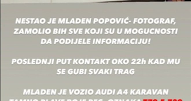 Uspješan kraj potrage za nestalim banjalučkim fotografom, mladić se javio porodici