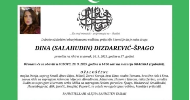  U Sarajevu preminula ugledna doktorica Dina Dizdarević-Špago