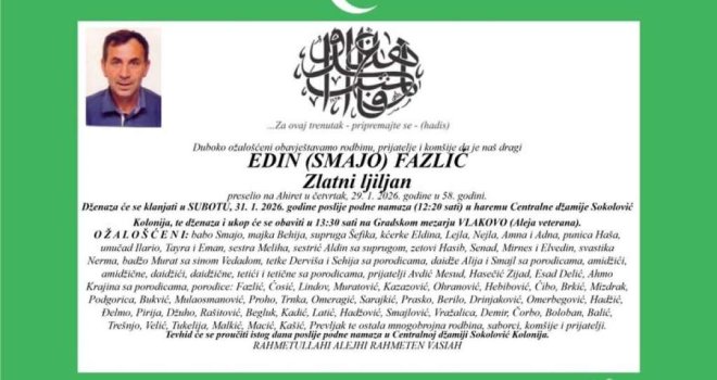 Preminuo Edin Fazlić, nosilac 'Zlatnog ljiljana': Vojnik, komandir voda i čete, teško ranjen tokom borbenog zadatka...