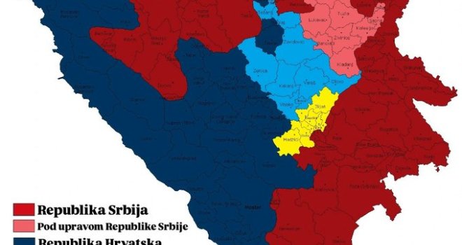 'Podržimo mirni raspad': Neki ne odustaju, i dalje bi da dijele Bosnu i Hercegovinu... Objavljena nova karta!